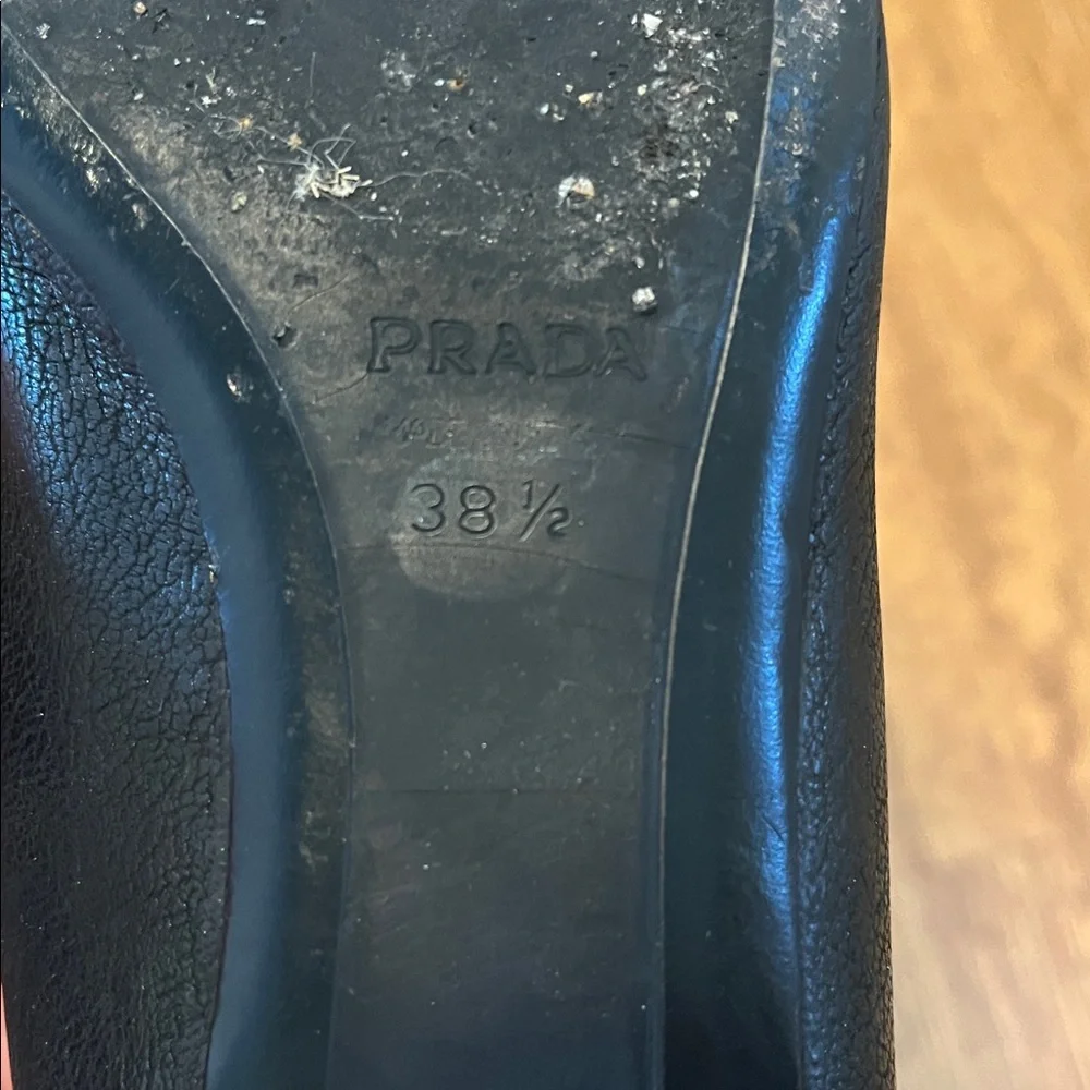 Prada Black Leather Point Toe Flats with Silver Buckle - Picture 12 of 12
